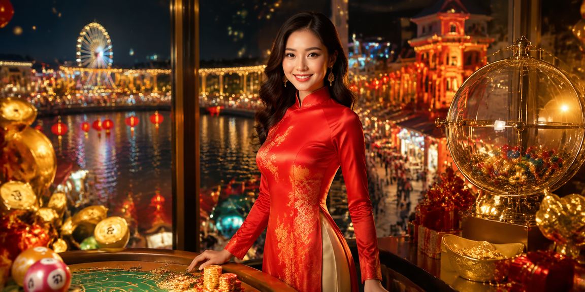 Người mặc áo dài tại Phú Quốc xem thông tin ưu đãi xổ số trên điện thoại